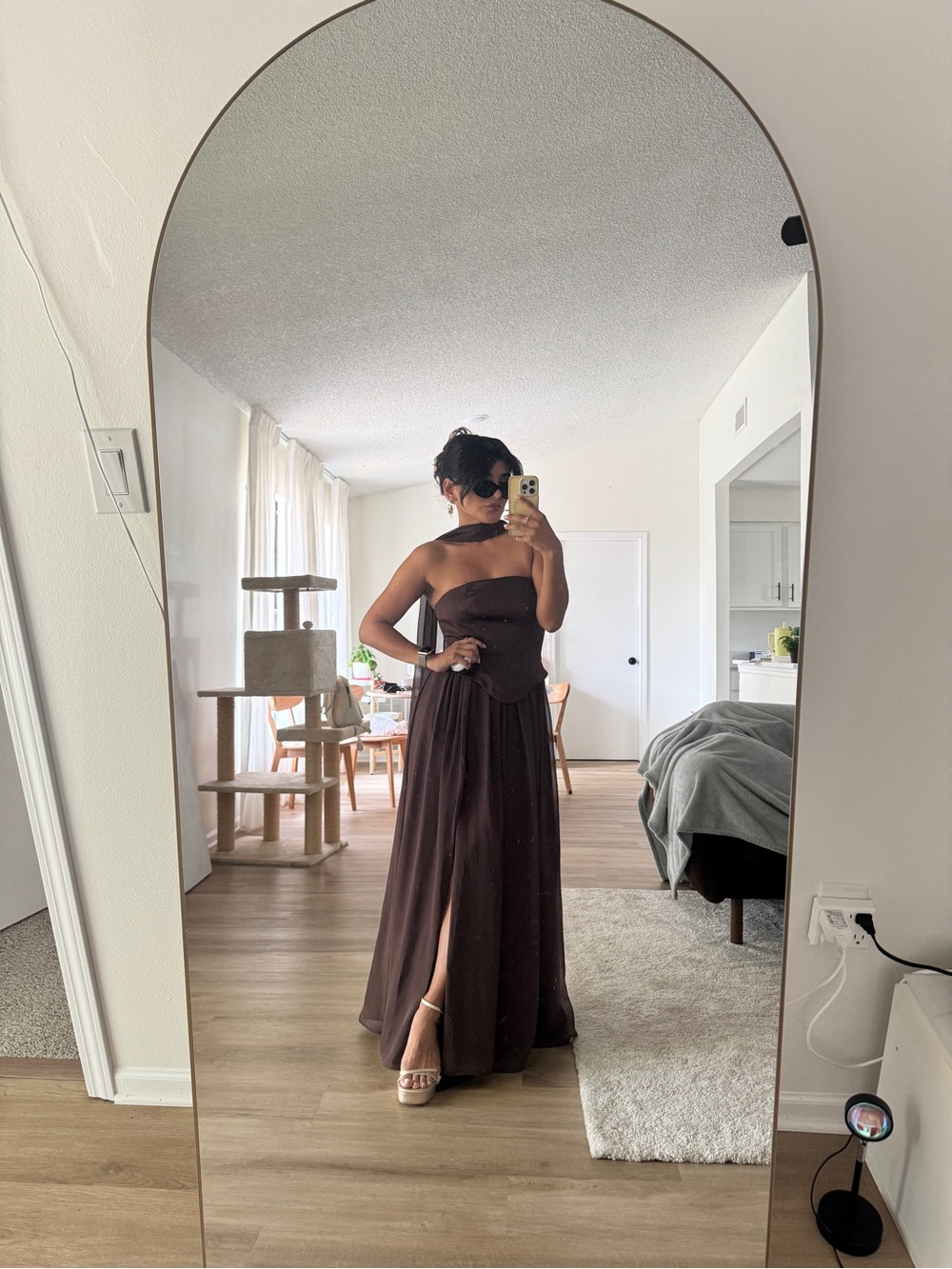 Azazie Chocolate Brown Strapless Evening Gown